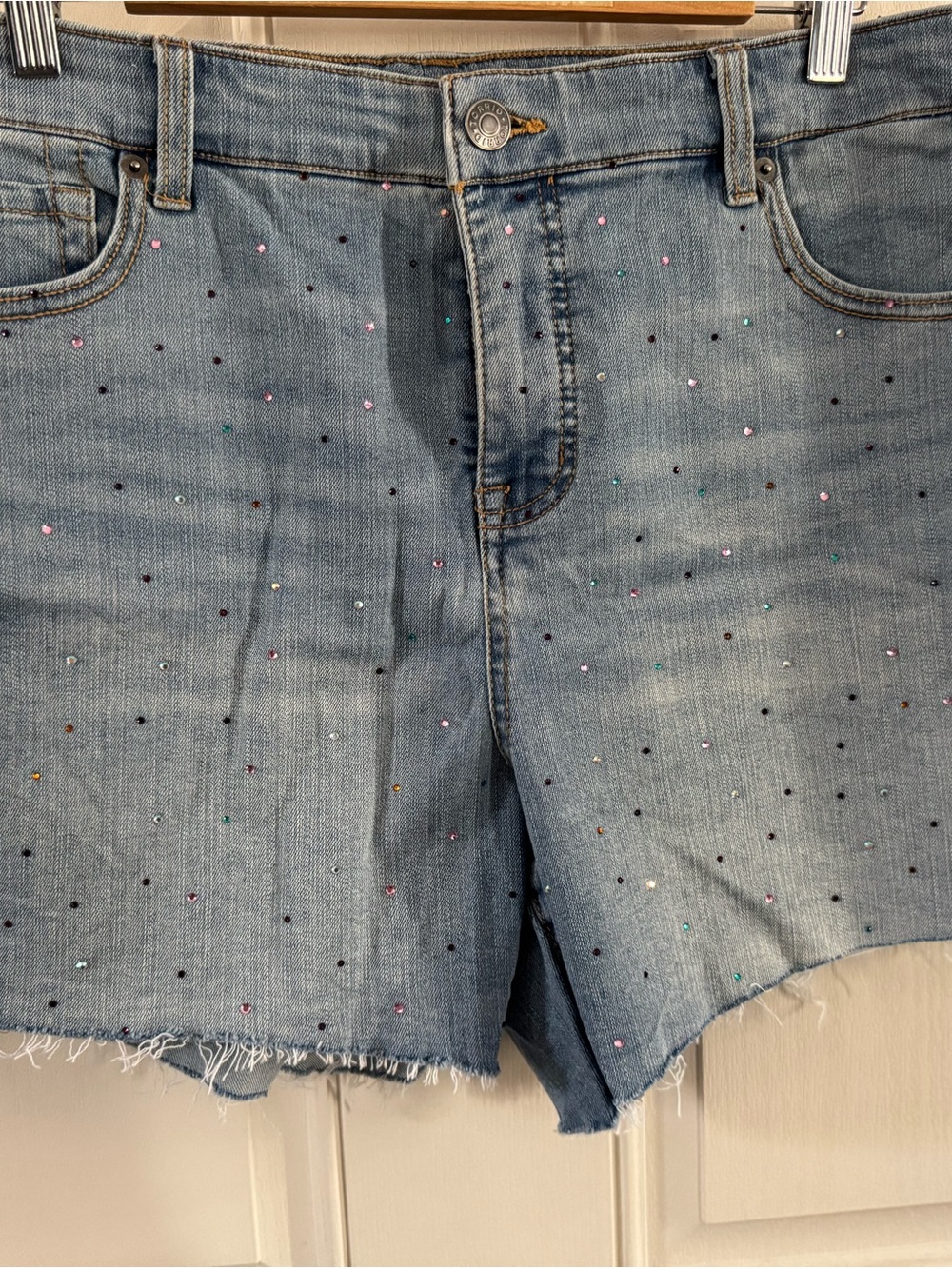torrid Light Wash Rhinestone Denim Cutoff Shorts